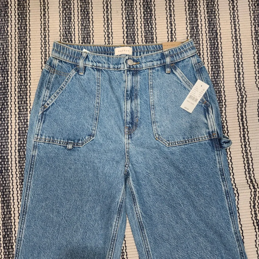 PacSun 90s BF E-Waist High Rise Straight Leg Carpenter Jeans Skate Blue Sz M NWT